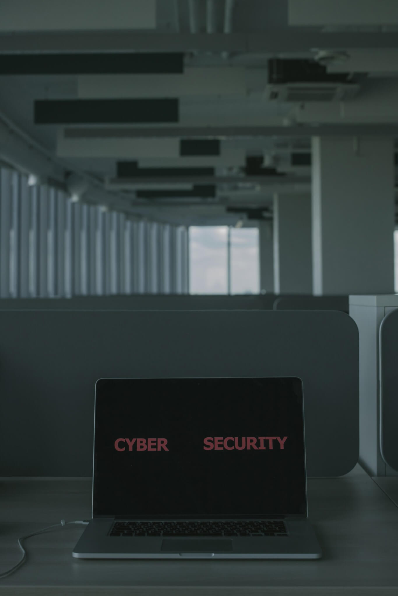 Free Laptop With Cyber Security Text on the Screen Stock Photo, Remote Work Cybersecurity
