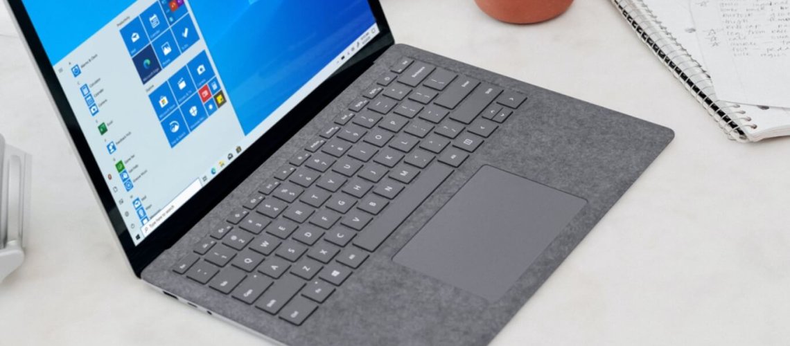 gray microsoft surface laptop computer on white table, Hybrid Office with Microsoft 365