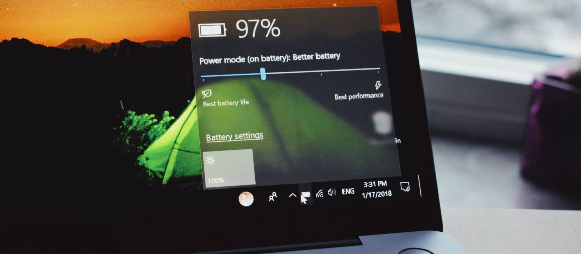 turn-on laptop displaying 97 percent battery