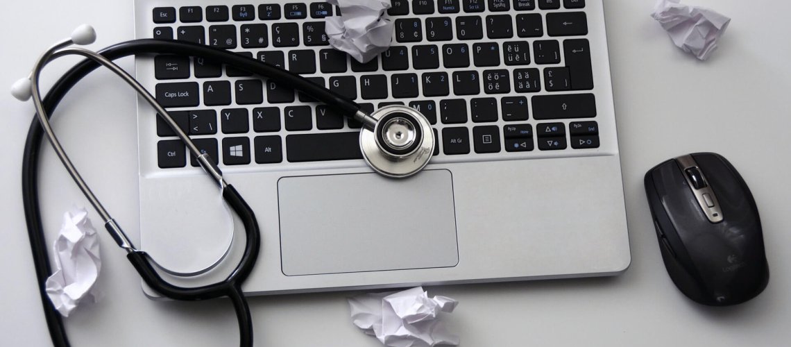 Older PC, Laptop, Mouse, Stethoscope, Notebook, Keyboard